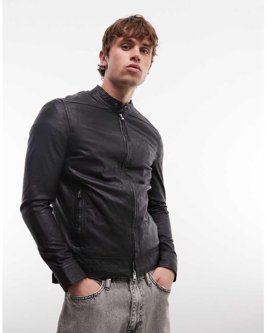AllSaints Black Colt Zip Through Leather Jacket for men