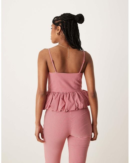 Mango Pink Gingham Ruched Hem Cami Co-ord