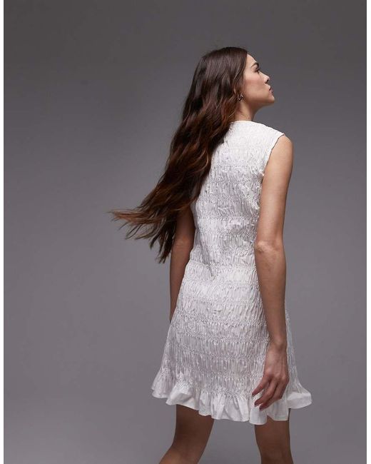 TOPSHOP Gray Shirred Poplin Mini Dress