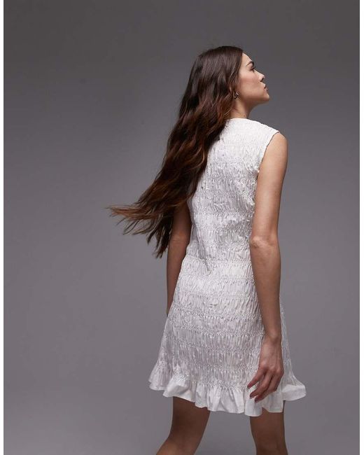 Vestido Corto Fruncido De Popelina De TOPSHOP de color Gray