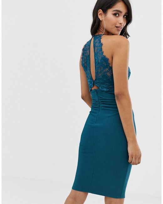 Lipsy Floral Applique High Neck Bodycon Dress In Teal in Blue Lyst UK
