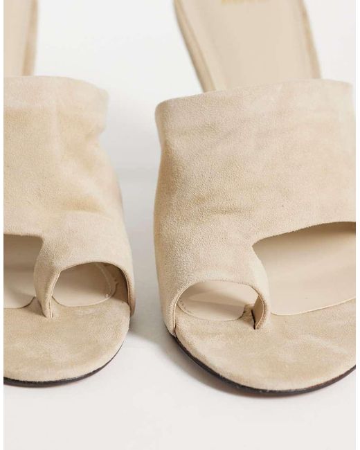 Mango White 100% Suede Leather Heeled Sandals With Toe Detail