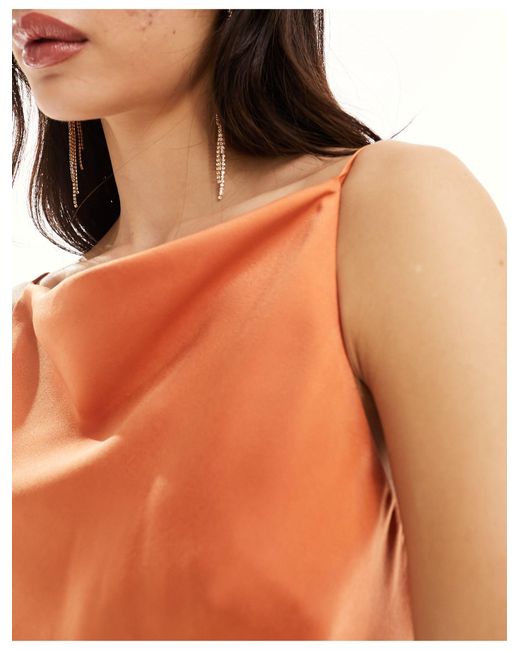 ASOS Orange Satin Square Neck Midi Dress With Cowl Back Detail
