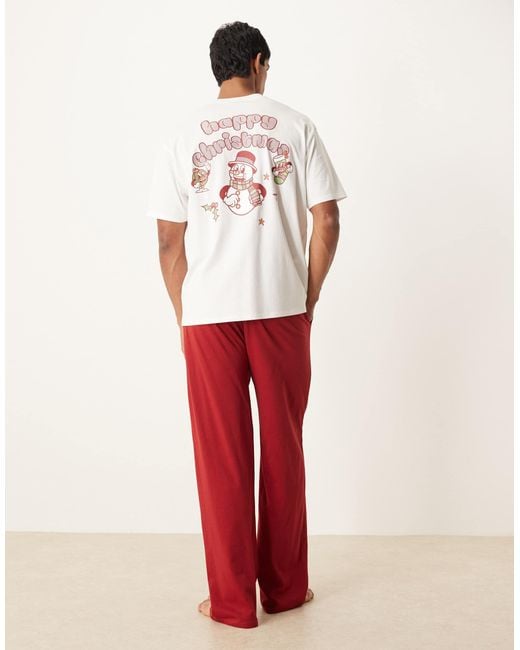 ASOS White Pyjama Set With Christmas Characters Graphic for men