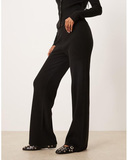 ASOS Geribbeld Gebreide Broek Met Wijde Pijpen in het Black