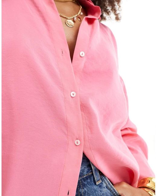 ONLY Oversized Overhemd Met Lange Mouwen En Textuur in het Pink