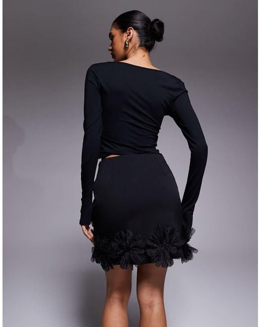 River Island Black 3d Flower Detail Mini Skirt