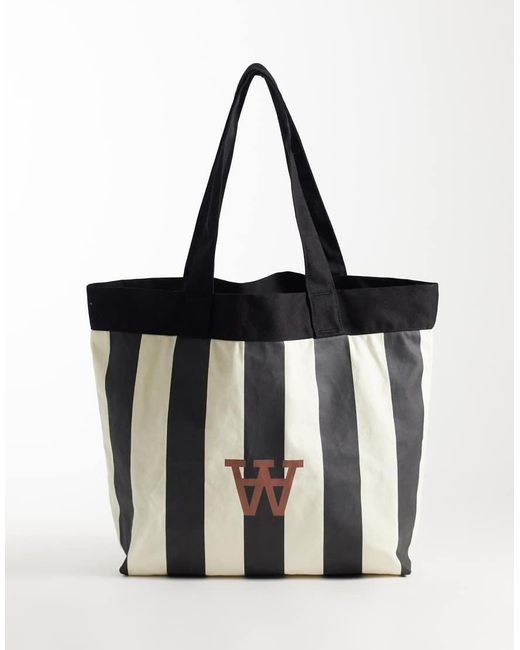 DOUBLE A by WOOD WOOD Black 100% Cotton Conner Stripe Logo Tote Bag for men