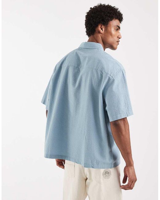 ASOS Blue Oversized Seersucker Shirt for men
