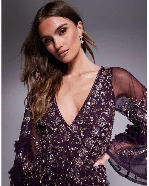 Maya Purple Fully Embellished Maxi Dress