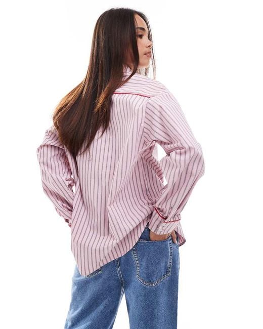 Threadbare Purple Striped Shirt With Red Trim