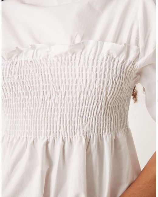 ASOS Natural Shirred Babydoll Trapeze Mini Dress
