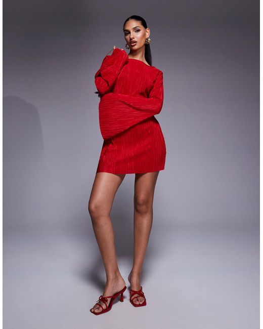 ASOS Red – langärmliges, plissiertes minikleid