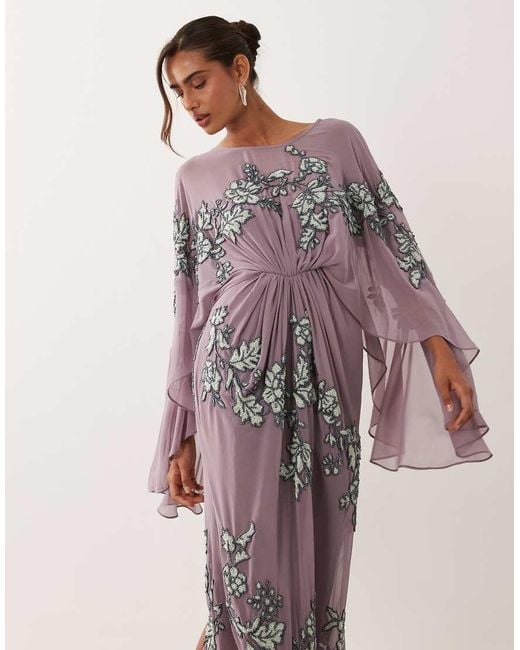 ASOS Pink Cape Sleeve Embellished Maxi Dress