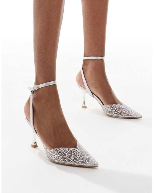 New Look White Acrylic Embellished Heeled Court Shoe