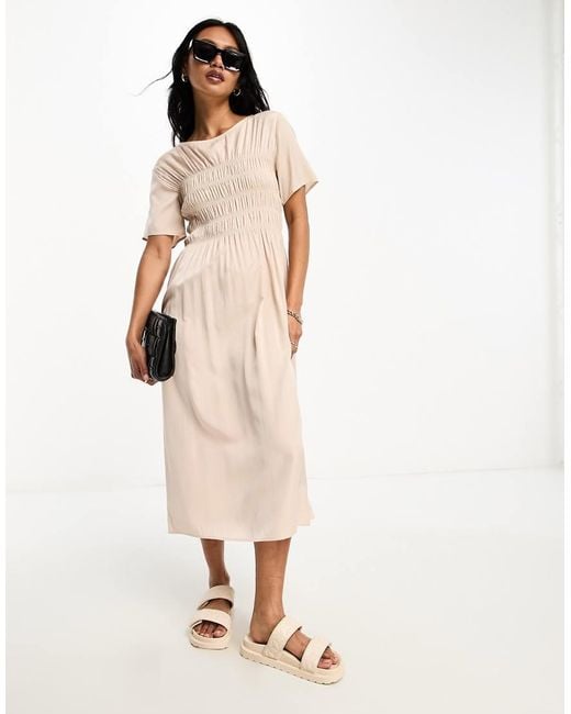 Lola May Natural Shirred Midi Dress