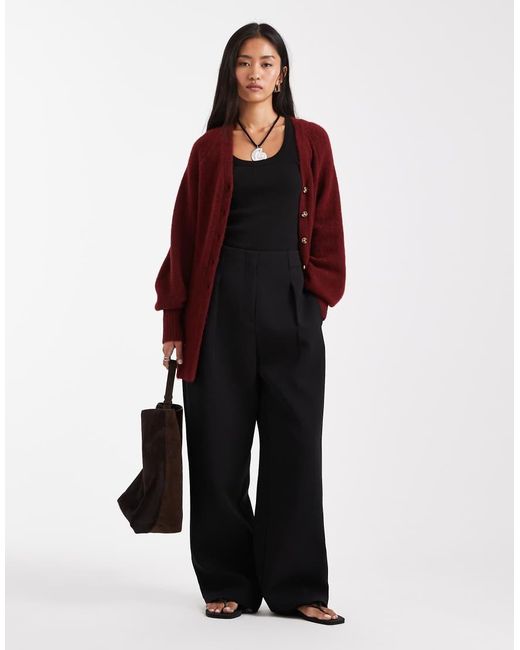 ASOS Red V Neck Longline Cardigan With Waist Detail