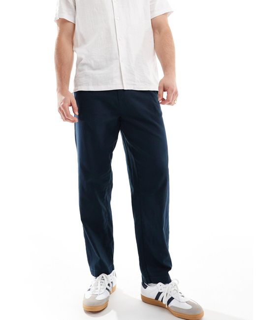 Ben Sherman Blue Slim Fit Cotton Linen Taper Trouser for men