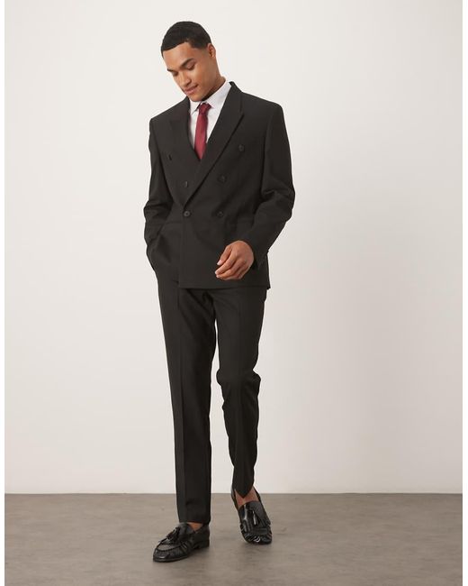 ASOS Smal Double-Breasted Colbert in het Black voor heren