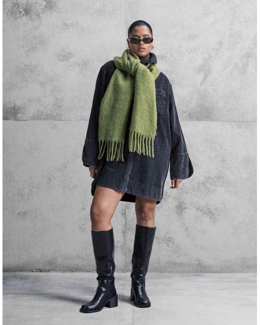 ASOS Green Asos Design Curve Cord Mini Shirt Dress With Wide Cuffs And Oversized Pockets