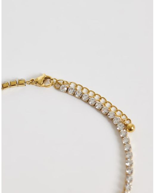 ASOS Natural Asos Design Curve Waterproof Stainless Steel Anklet With Crystal Cupchain Design