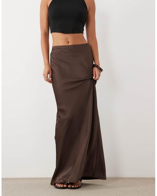 Pretty Lavish Brown Breya Satin Maxi Skirt Co-ord