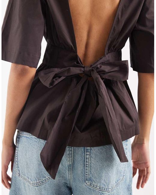 Vero Moda Black Poplin Low Bow Back Top