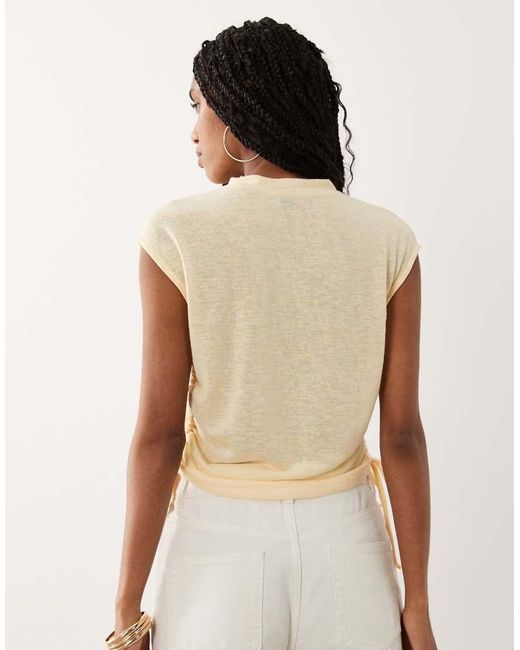 ASOS Natural Sheer Slub Short Sleeve Top With Ruching Detail