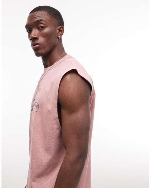 ASOS Pink Heavyweight Oversized Tank With Text Graphic for men