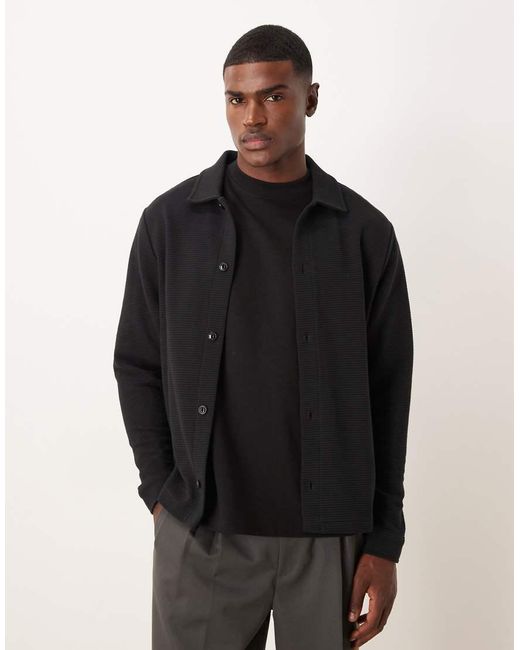 ASOS Black Ribbed Jersey Shacket for men