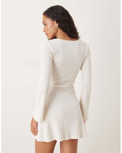 ASOS Natural Crochet Long Sleeve Hardware Detail Mini Dress