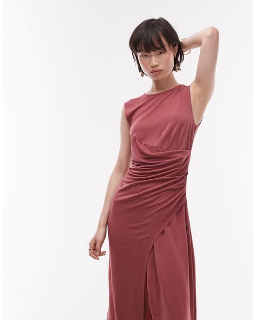 & Other Stories Red Jersey Midaxi Dress With Drape Detail And Asymmetric Wrap Front