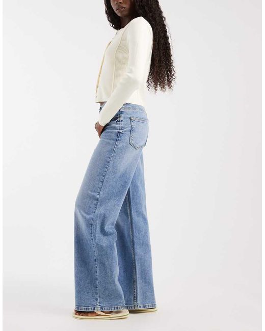 Noisy May Blue Kenzie Mid Rise Wide Leg Jeans