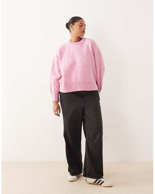 ASOS Pink Asos Design Curve Boxy Crew Neck Jumper With Side Split Detail