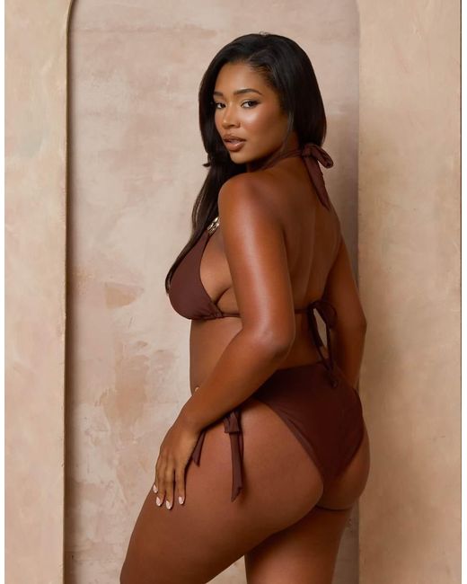 Moda Minx Curve Brown X Alessa Tyrrell-charles Tieside Bikini Bottoms With Molten Hardware Detail