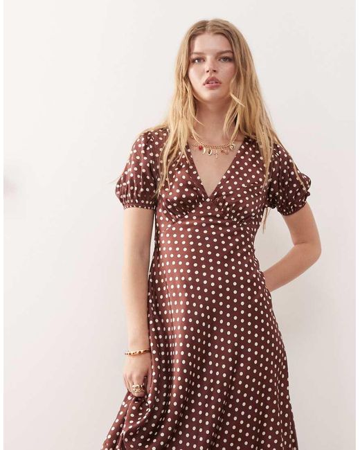 Reclaimed Vintage Multicolor Midi Tea Dress With Puff Sleeves And Cross Back