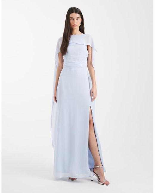 TFNC London White Bridesmaid Chiffon Cape Side Split Maxi Dress