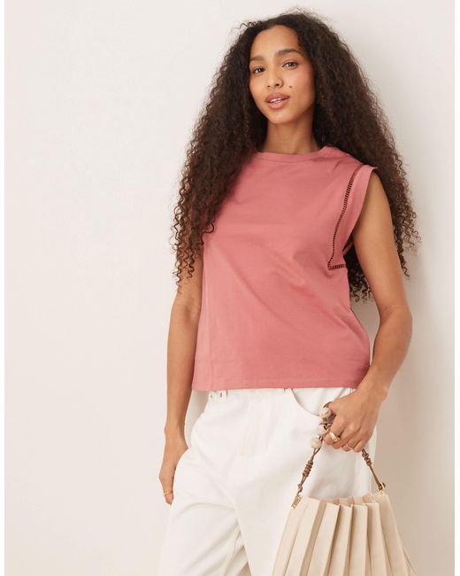 Mango Red Loose Fit T-shirt With Cut Out Trim Detail