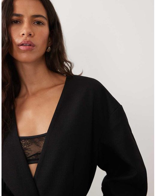 ASOS Black Tailored Collarless Nipped Waist Belted Blazer