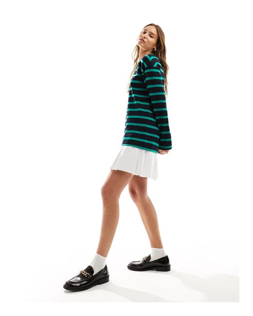 ASOS Green 2 In 1 Long Sleeve Sweat Dress With Pleat Skirt In Stripe
