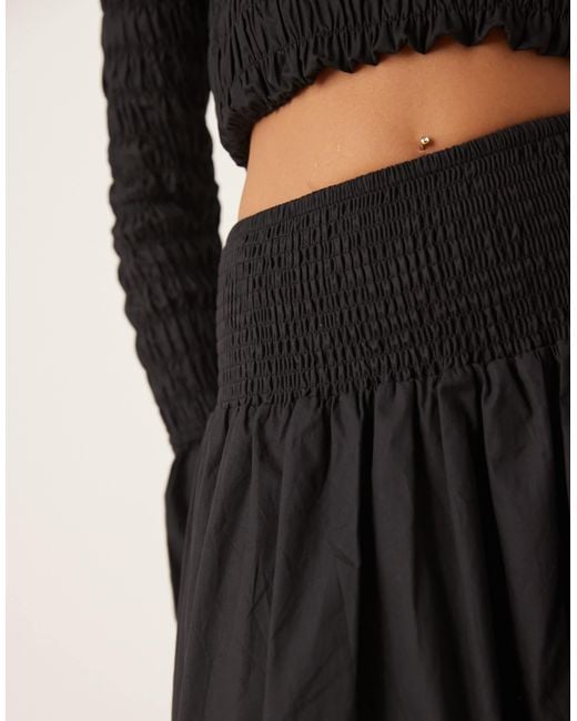 Glamorous Black Drop Waist Shirred Maxi Skirt