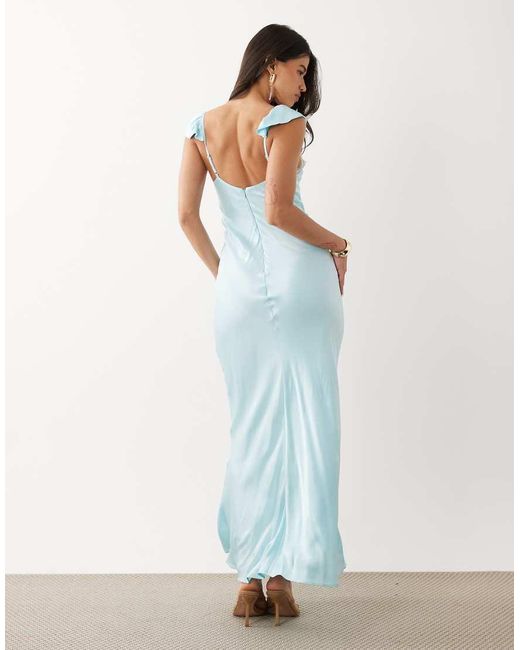 Bardot Blue Ivy Plunge Lace Detail Satin Maxi Dress