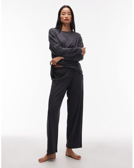 ARKET Blue – mix and match – langärmlige pyjamahose aus weicher, reiner baumwolle