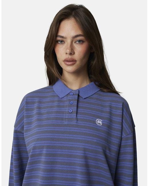 Good For Nothing Blue Striped Monogram Long Sleeve Polo