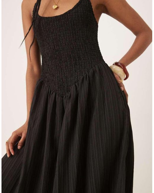 ASOS Black Scoop Neck Crinkle Maxi Sundress With Cross Back