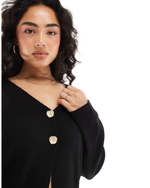 Cárdigan Con Cuello De Pico Y Botones Dorados De Punto De ASOS de color Black