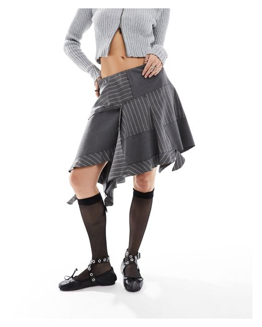 Reclaimed (vintage) Gray Limited Edition Spliced Pinstripe Skirt With Raw Hem