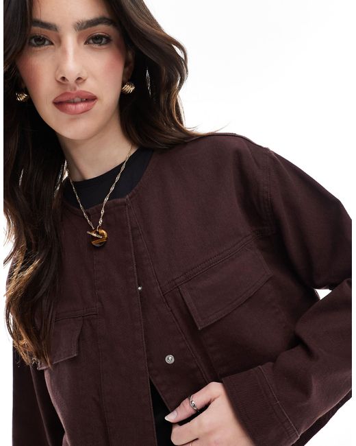 ASOS Purple Twill Collarless Jacket