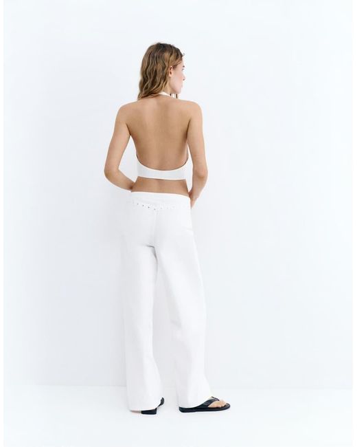 Pull&Bear White Studded Halter Top