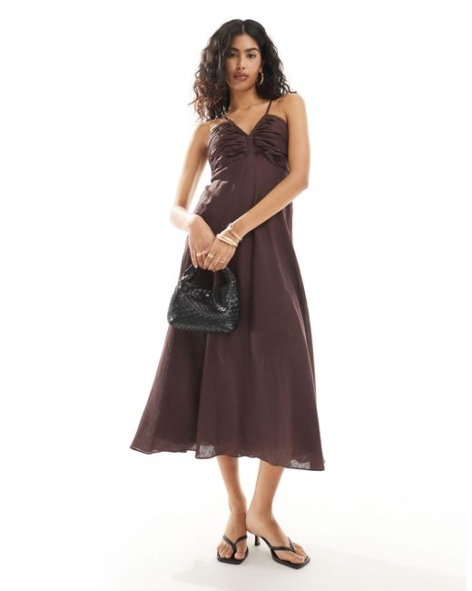 EVER NEW Brown Ruched Bust Detail Midi Dress